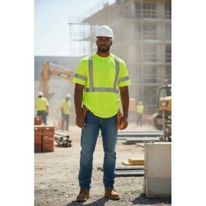 PIP Hi-Vis Shirt Mens 2XL Safety Yellow Short‎ Sleeve Reflective Tape Class 3